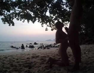 Russian virgin blow on public beach after sunset