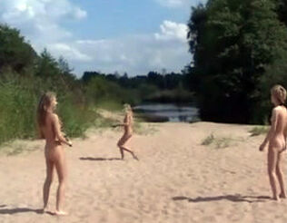 Sizzling youngsters nudists frolicking at the kinky beach