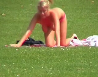 Thick hooters stunner bra-less in public lawn