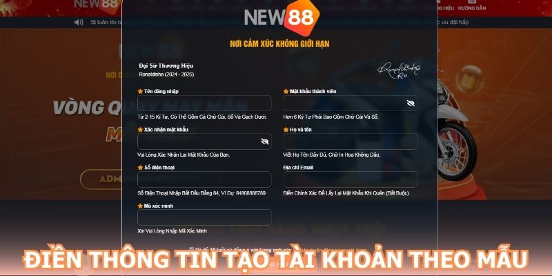 Điền thông tin tạo tài khoản theo mẫu