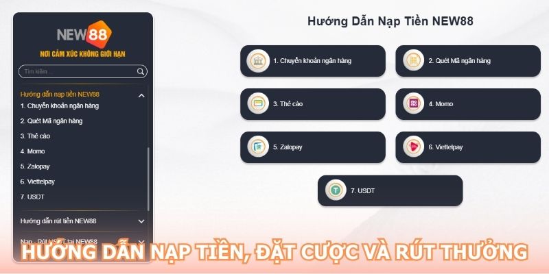 Hướng dẫn các bước nạp tiền, cược và rút tiền